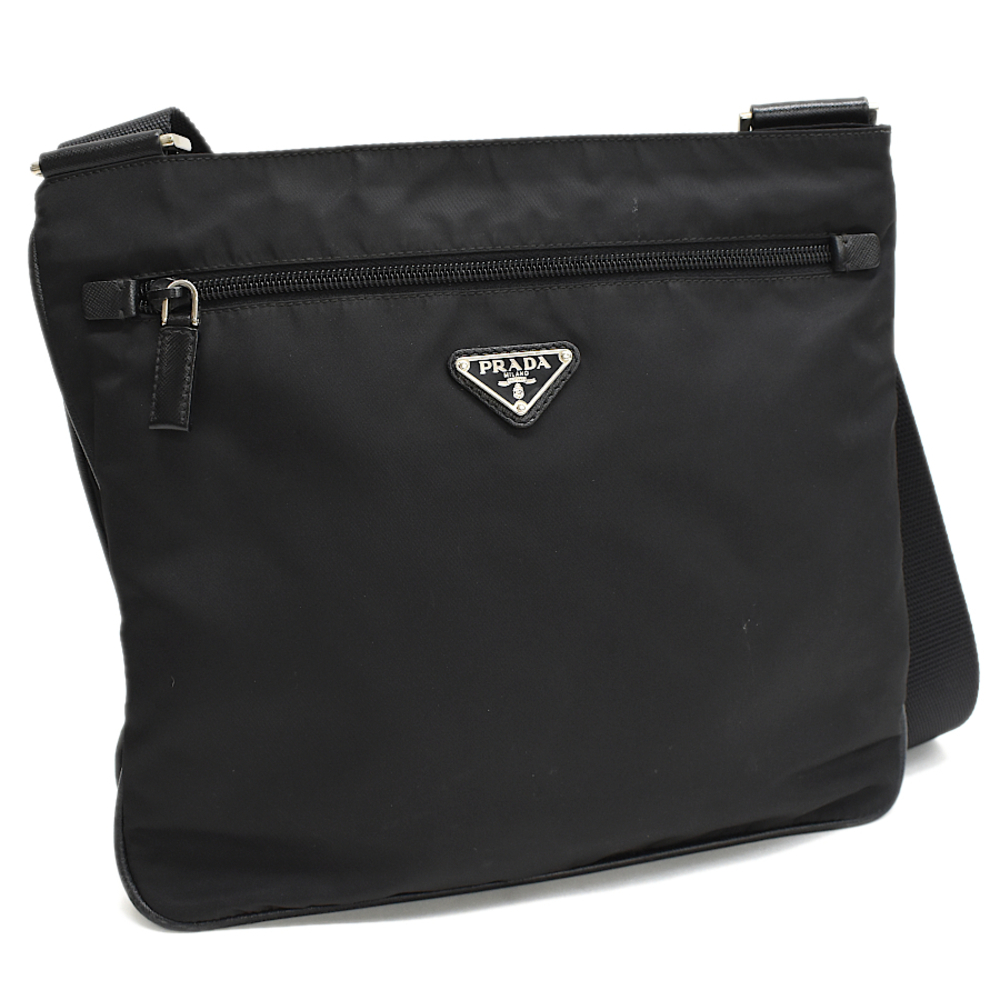 Prada Triangular Leather Black Plate Bag Nylon Sa… - image 2